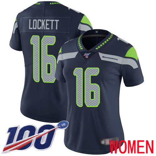 Seattle Seahawks Limited Navy Blue Women Tyler Lockett Home Jersey NFL Football #16 100th Season Vapor Untouchable->women nfl jersey->Women Jersey